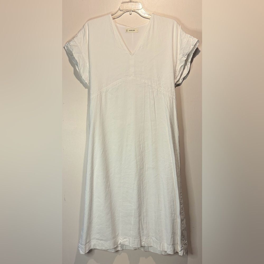 Everlane White European Flax Linen Flutter Sleeves Back Tie Midi Dress Size 2